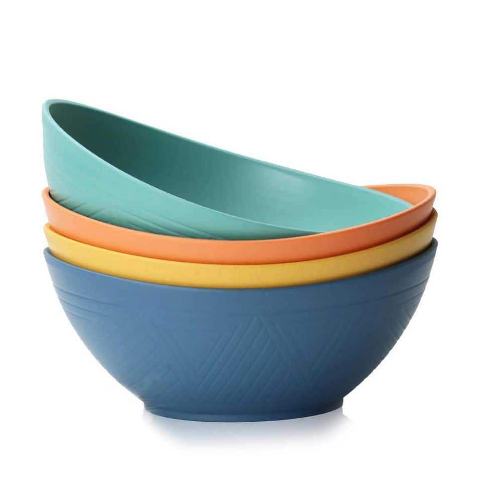 9.6 in 65 fl oz Multicolor Wheat Straw Mixing Serving Salad Soup Cereal Bowls Set of 4 Unbreakable Microwave Safe product image for price tracking