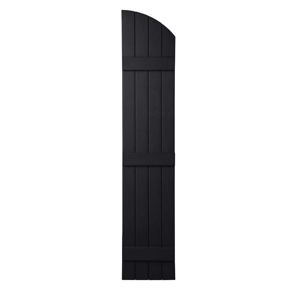 15 in. x 71 in. Polypropylene Plastic Arch Top Closed Board and Batten Shutters Pair in Black