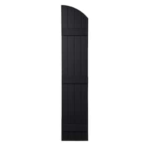 15 in. x 71 in. Polypropylene Plastic Arch Top Closed Board and Batten Shutters Pair in Black
