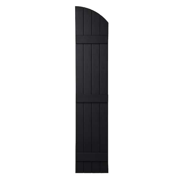 15 in. x 77 in. Polypropylene Plastic Closed Arch Top Board and Batten Shutters Pair in Black