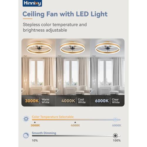 20 in. Smart Indoor Gold Flush Mount Color Changing LED Ceiling Fan with Light Kit and Remote and App Control Lighting
