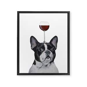 French Bulldog with wineglass by Coco de Paris Framed Art Canvas Animal Wall Art 30 in. x 24 in.
