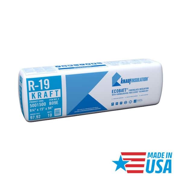 R-19 EcoBatt Kraft Faced Fiberglass Insulation Batt 15 in. x 94 in. x 6-1/4 in.