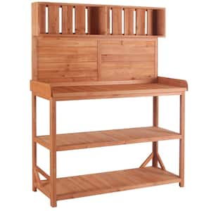 46.90 in. W x 19.30 in. D x 65.0 in. H Nominal Door Large Green Potting Bench with 4 Storage Shelf, Splash Plate, Hooks