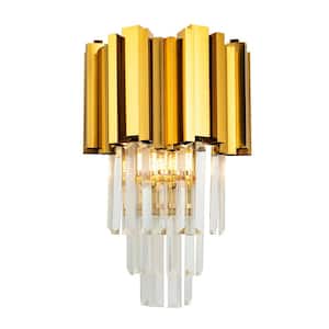 9.05 in. 2-Light Gold Modern Wall Sconce with Clear Glass Shade for Bedroom Living Room