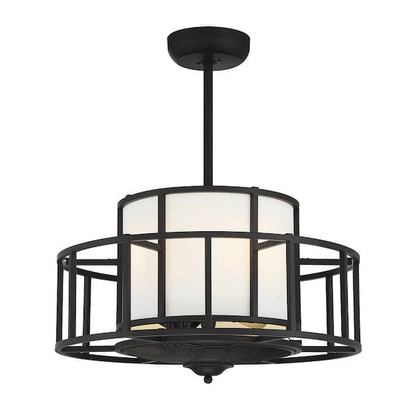 Savoy House Oslo 26 in. W x 15.63 in. H 4-Light Matte Black Fan D 'Lier Indoor Ceiling Fan with White Fabric Shade and LED Bulbs