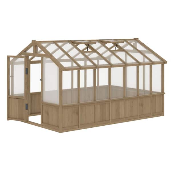 VEIKOUS 8 ft. W x 12 ft. D x 6 in. H Outdoor Wood Brown Garden Plant Greenhouse with 2-Adjustable Roof Vents