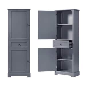 22 in. W x 12 in. D x 65 in. H Gray MDF Freestanding Bathroom Linen Cabinet with Adjustable Shelf & Anti-Toppling Device