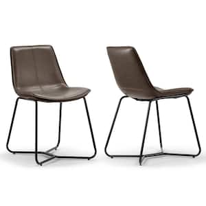 Glamour Home Set Of 2 Alary Caramel Brown Faux Leather Modern Dining Chair With Black Iron Legs Ghdc 1203 The Home Depot