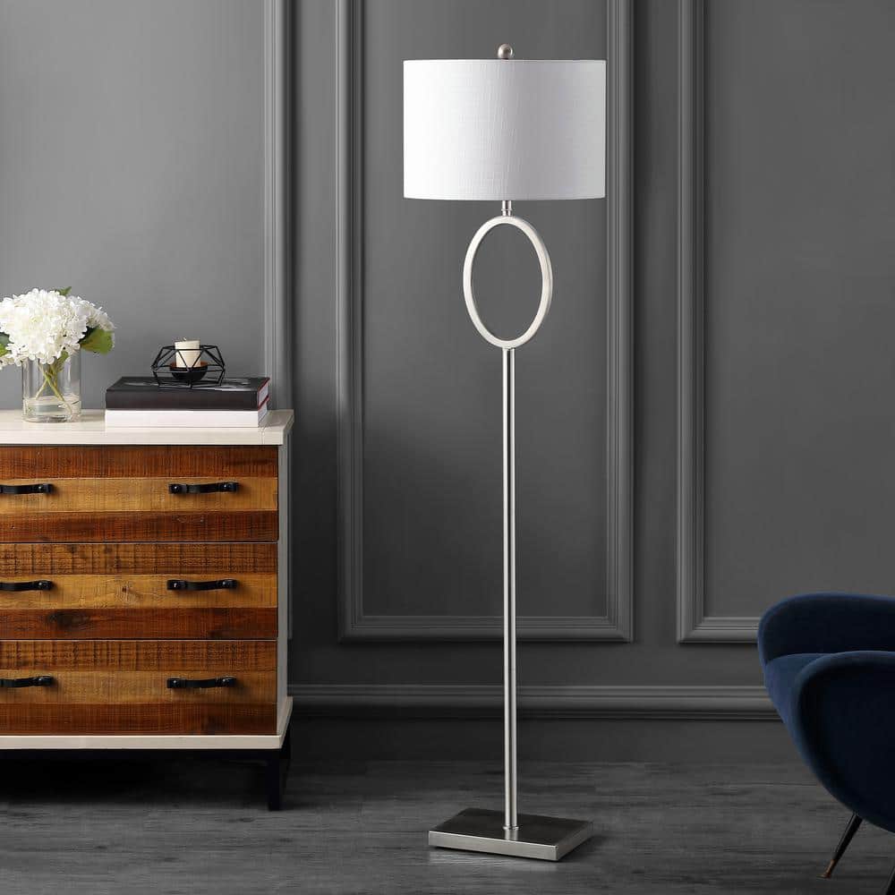 April Elegance 61" Nickel Metal LED Floor Lamp with White Linen Shade