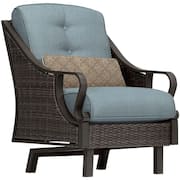 Ventura 4-Piece All-Weather Wicker Patio Conversation Set with Wood Grain-Top Fire Pit with Ocean Blue Cushions