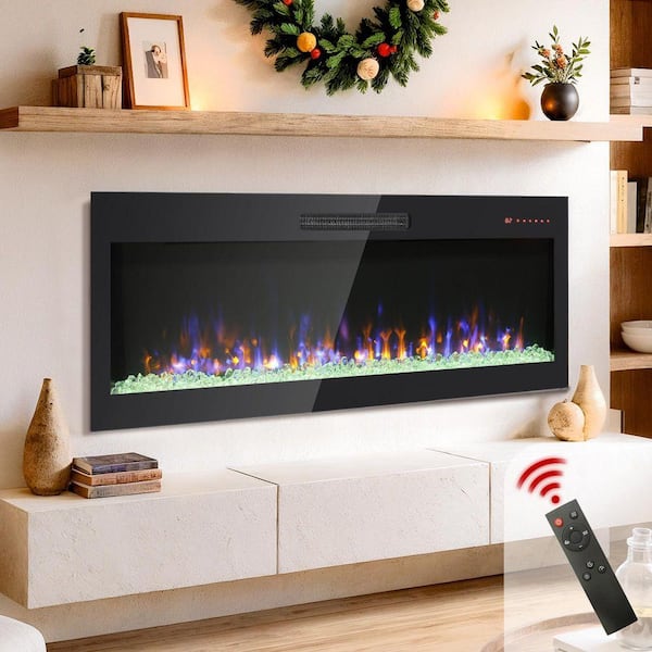 60 in. W x 18.6 in. H Wall Mounted Ultra Electric Fireplace Insert with Remote,Thin Tempered Glass, Multi-Color Flame