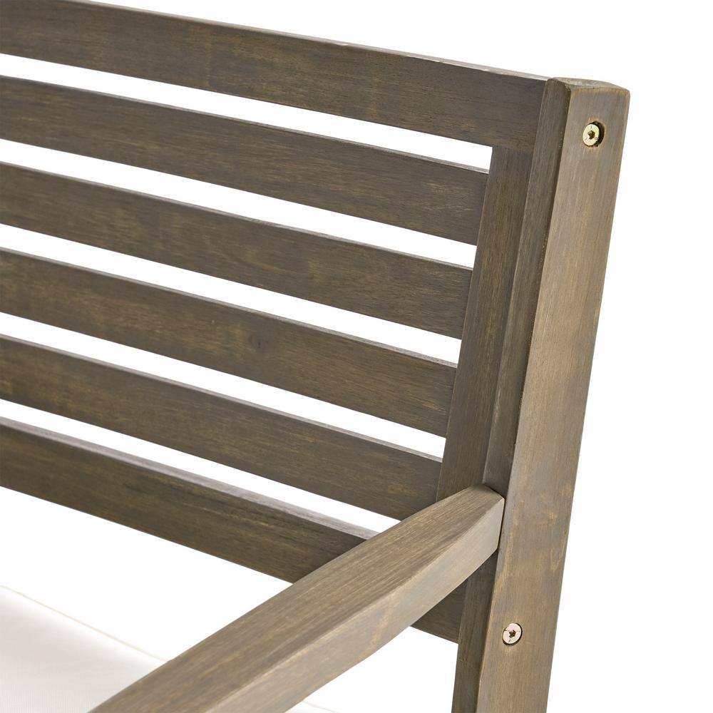 Gray Acacia Wood Outdoor Dining Armchair with Cream Cushions
