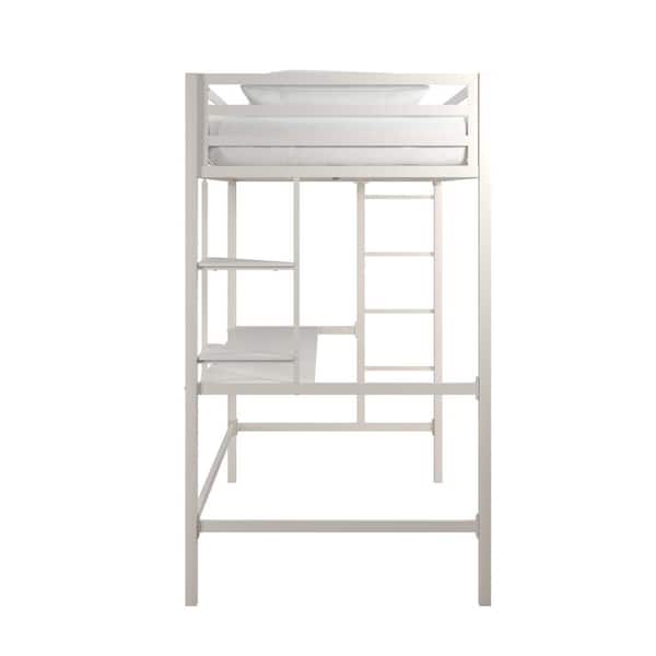 White Metal Twin Loft Bed With Desk And, Novogratz Maxwell Metal Loft Bed With Desk Shelves