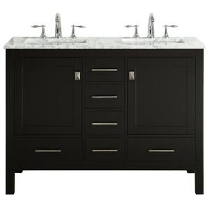 Aberdeen 48 in. Transitional Bathroom Vanity in Espresso with Top in White Carrara Counter with Double Sinks