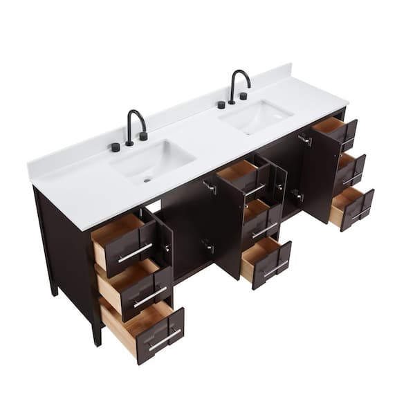Florence 84 in. W x 22 in. D x 35 in. H Double Sink Bath Vanity in Espresso with Solid White Quartz Top