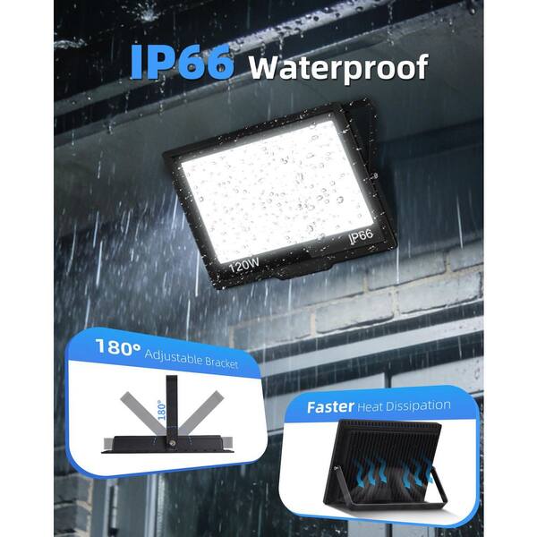 120W Smart Motion Sensor Flood Light – 12000lm, WiFi/Alexa Control, 2700K-6500K CCT, IP65 Waterproof, Black, Outdoor Security