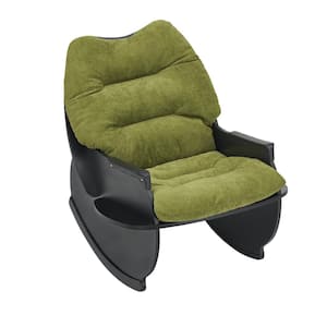 Black Wood Outdoor Rocking Chair with Green Cushion