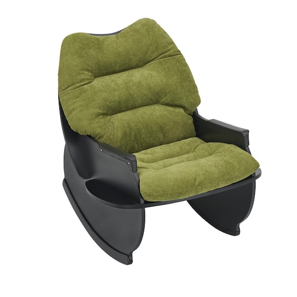 Tenleaf Black Wood Outdoor Rocking Chair with Green Cushion