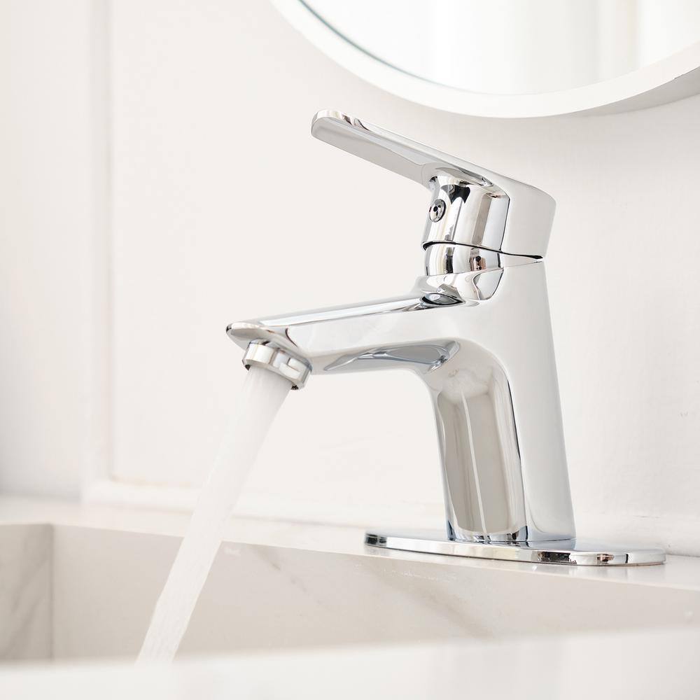 Polished Chrome Single Hole 1-Handle Bathroom Faucet with Deck Plate