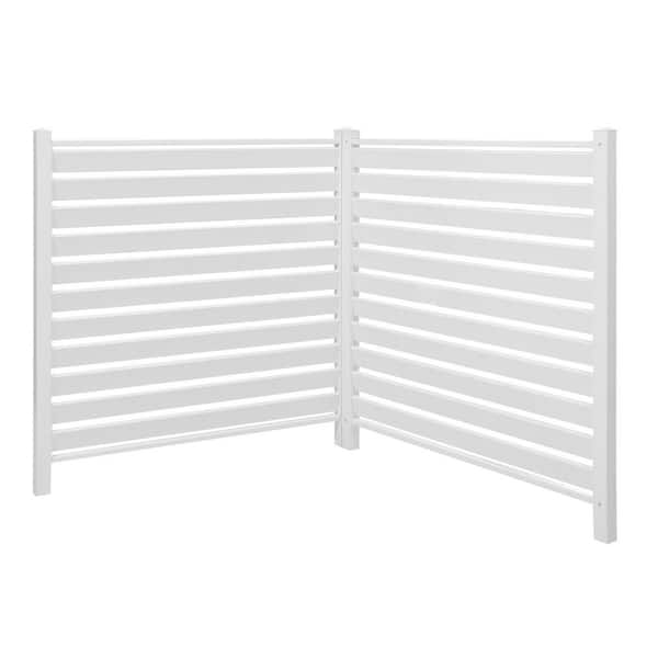 2 Panels Outdoor Privacy Screen, 48 x 48 in. White, Air Conditioner Fence w/ 19.7 in. Ground Stakes, Vinyl Privacy Fence