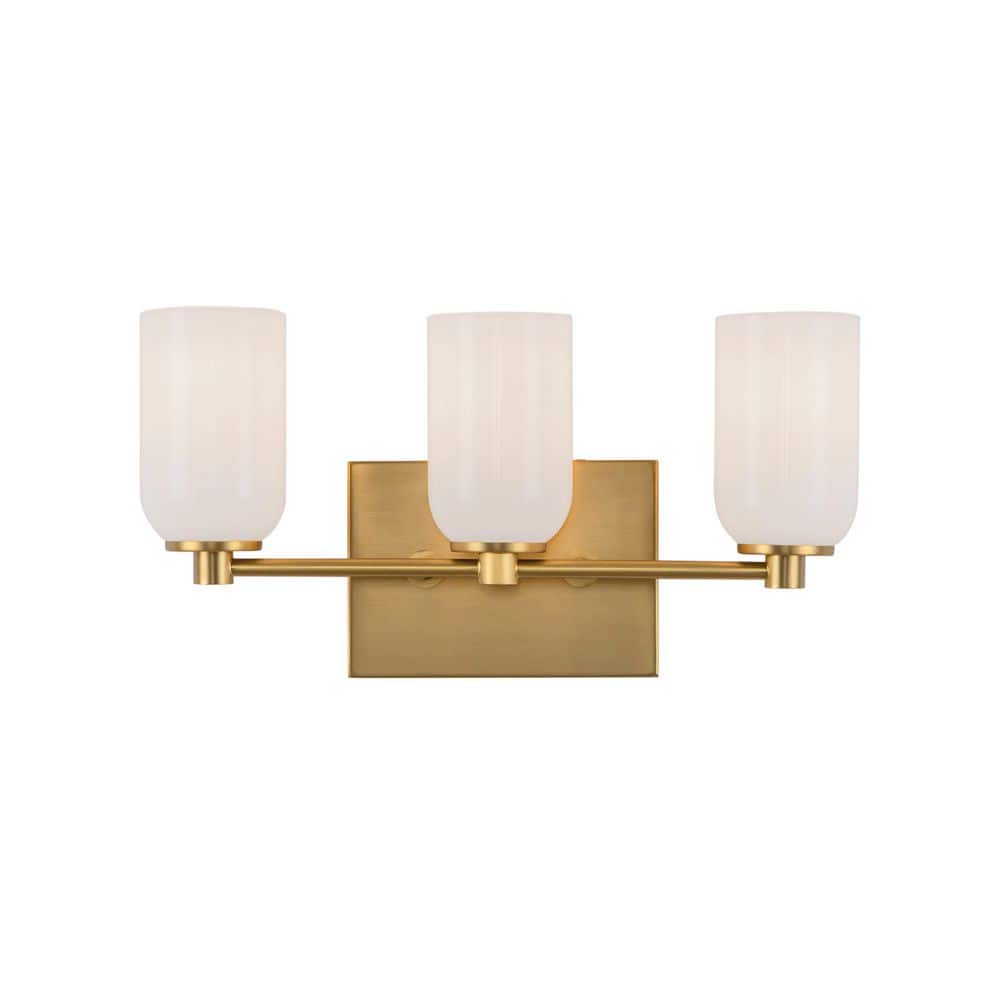Nola 18-in. 3 Light 40-Watt Brushed Gold/Glossy Opal Glass Vanity Light price history on PriceWatchPro