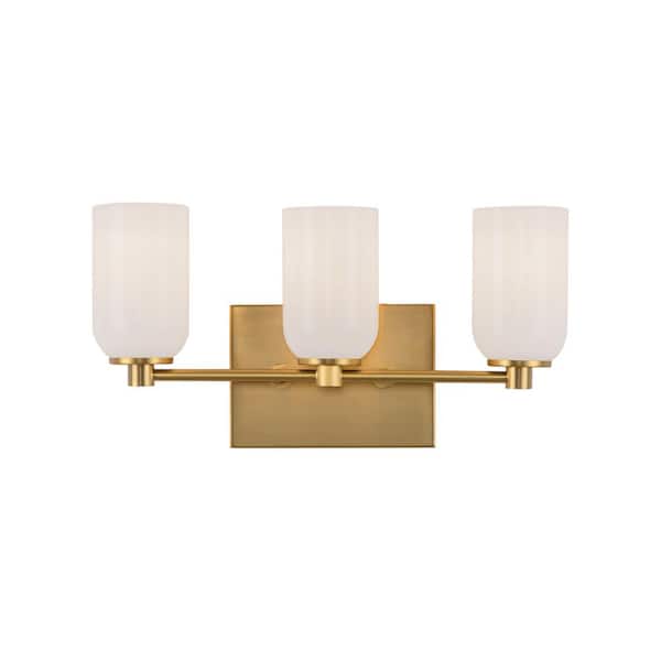 Nola 18-in. 3 Light 40-Watt Brushed Gold/Glossy Opal Glass Vanity Light