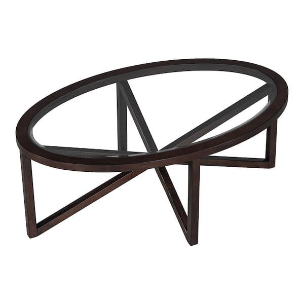 Unbranded 46 in. Cherry Oval Tempered Glass Coffee Table Modern Simple Coffee Table