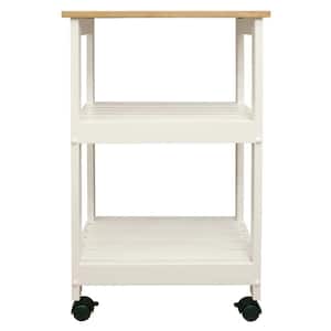 White Kitchen Cart with Natural Wood Top