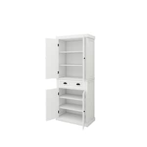 29.92inx15.75nx71.65in White Vertical Striped MDF Kitchen Cabinet with 4 Doors, 1 Drawer and 2 Adjustable Shelves