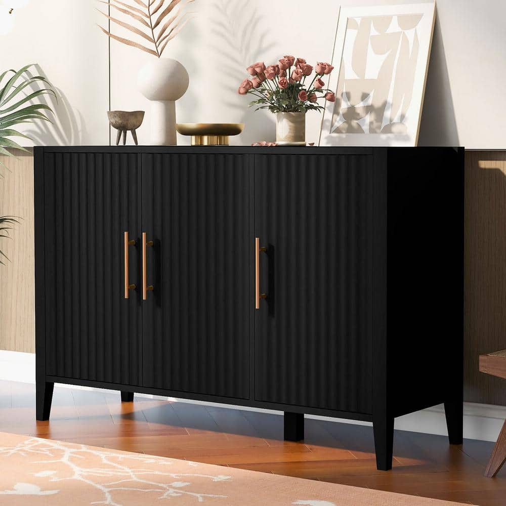48 in. W x 17.7 in. D x 31.9 in. H Black MDF Board Linen Cabinet with 3 Doo