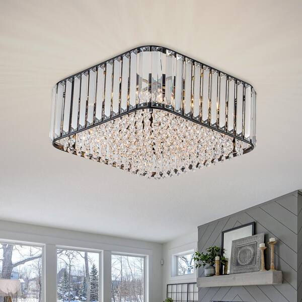 EDISLIVE Orillia 13.38 in. 4-Light Black Contemporary Square Ceiling Light with Crystal Shade