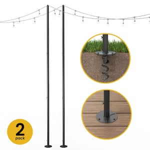 9 ft. String Light Poles for Hanging Lights, Matte Black (2-Pack)