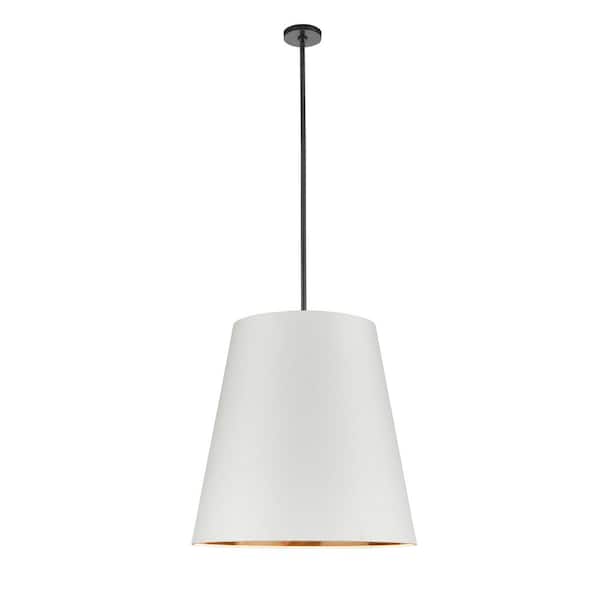 Calor 25 in. 3-Light 60-Watt Urban Bronze/White Linen with Gold Parchment Pendant Light