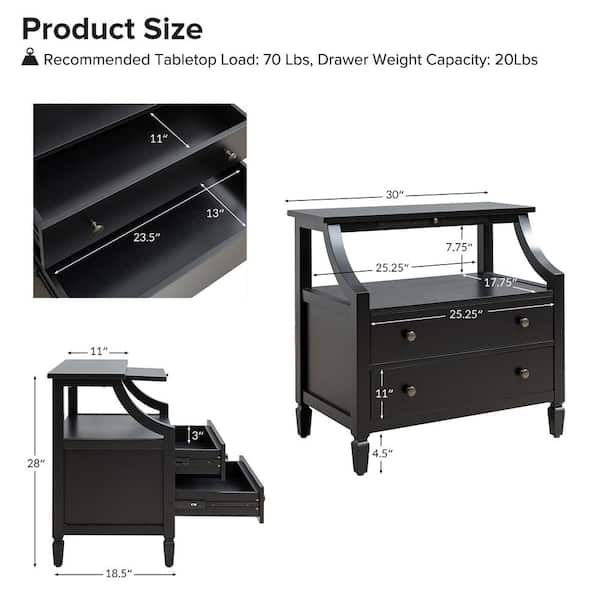 JAYDEN CREATION Jacqueline Black 2-Drawer Nightstand with Built-In