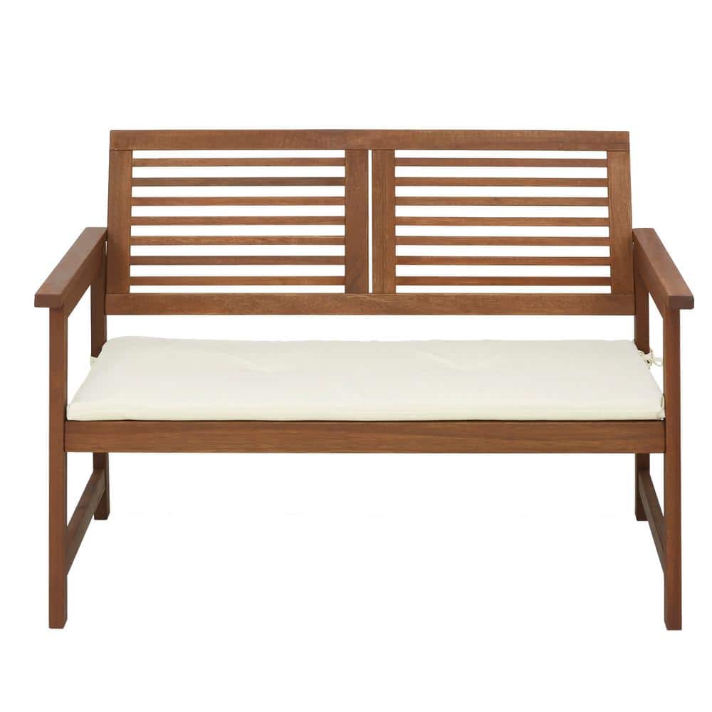 Tioman Teak Oil Hardwood Outdoor Bench with Beige Cushion