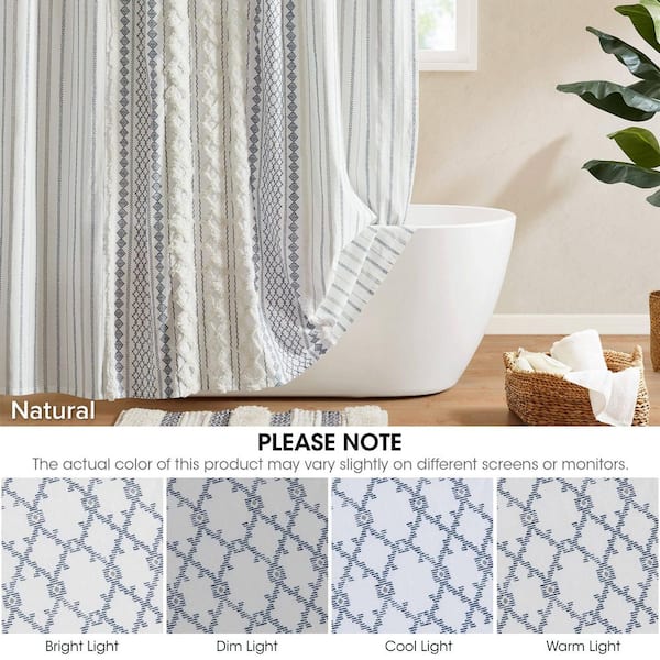 Imani 72 in. W x 72 in. L Cotton White/Navy Shower Curtain