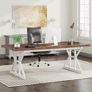 Capen 70.8 in. Rectangular Brown and White Engineered Wood Executive Desk Computer Desk Conference Table for Home Office