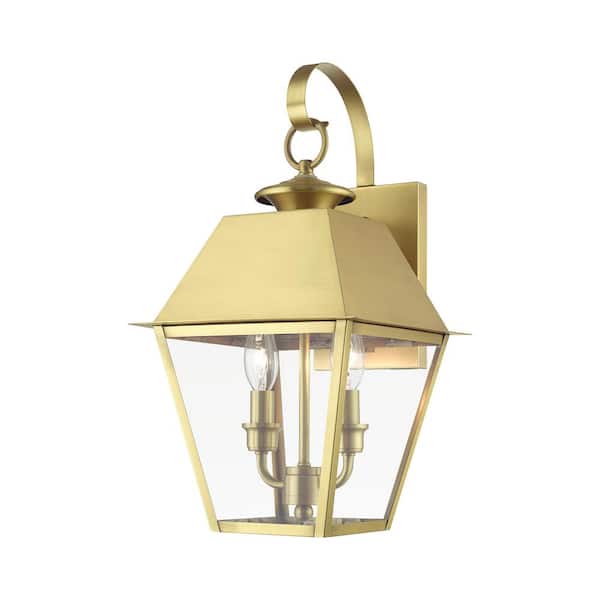 AVIANCE LIGHTING Helmsdale 16.5 in. 2-Light Natural Brass Outdoor Hardwired Wall Lantern Sconce with No Bulbs Included