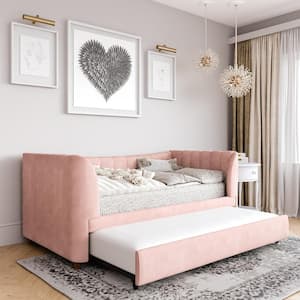 Valentina Pink Velvet Upholstered Twin Size Daybed with Trundle