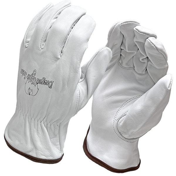 Dragon Slayer Large White Keystone Thumb and Elastic Wrist Premium Goat Grain Leather Work and Welding Glove 1-Pair