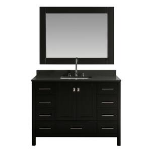 London 48 in. W x 22 in. D Vanity in Espresso with Quartz Vanity Top in Gray with White Basin and Mirror