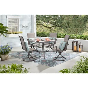Ashbury Pewter 5-Piece Steel Padded Sling Square Glass Top Outdoor Dining Set
