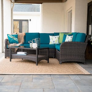 Jackson 5-Piece Wicker Outdoor Sectional Set with Peacock Cushions
