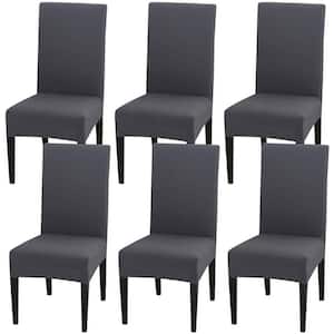 Dark Gray Stretch Dining Chair Covers Washable Removable Short Dining Chair Protector Cover (Set of 6)