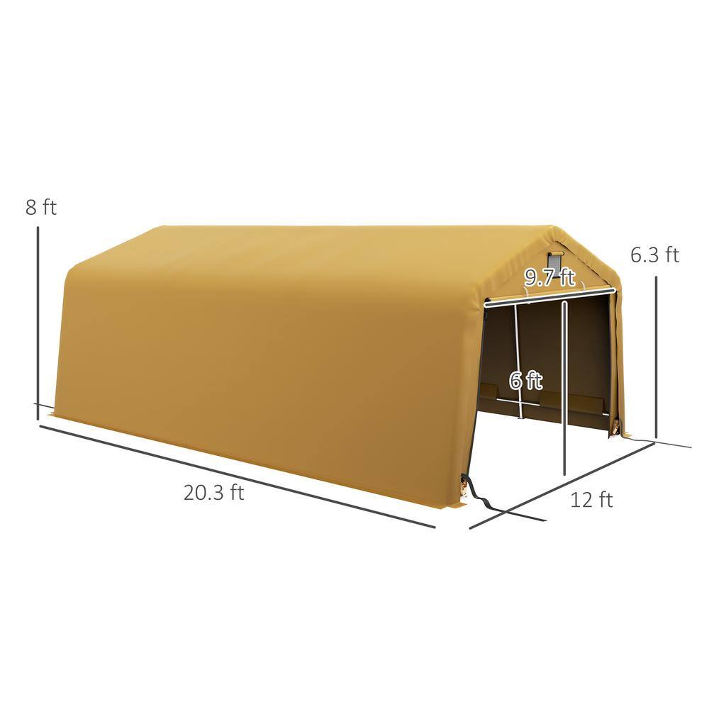 Beige 12' x 20' Portable Garage with Windows