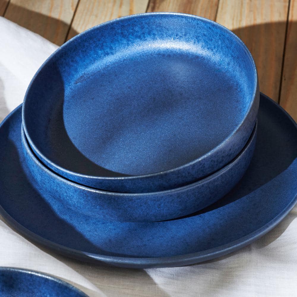 Blue Matte Ceramic 12-Piece Dinnerware Set, Service for 4