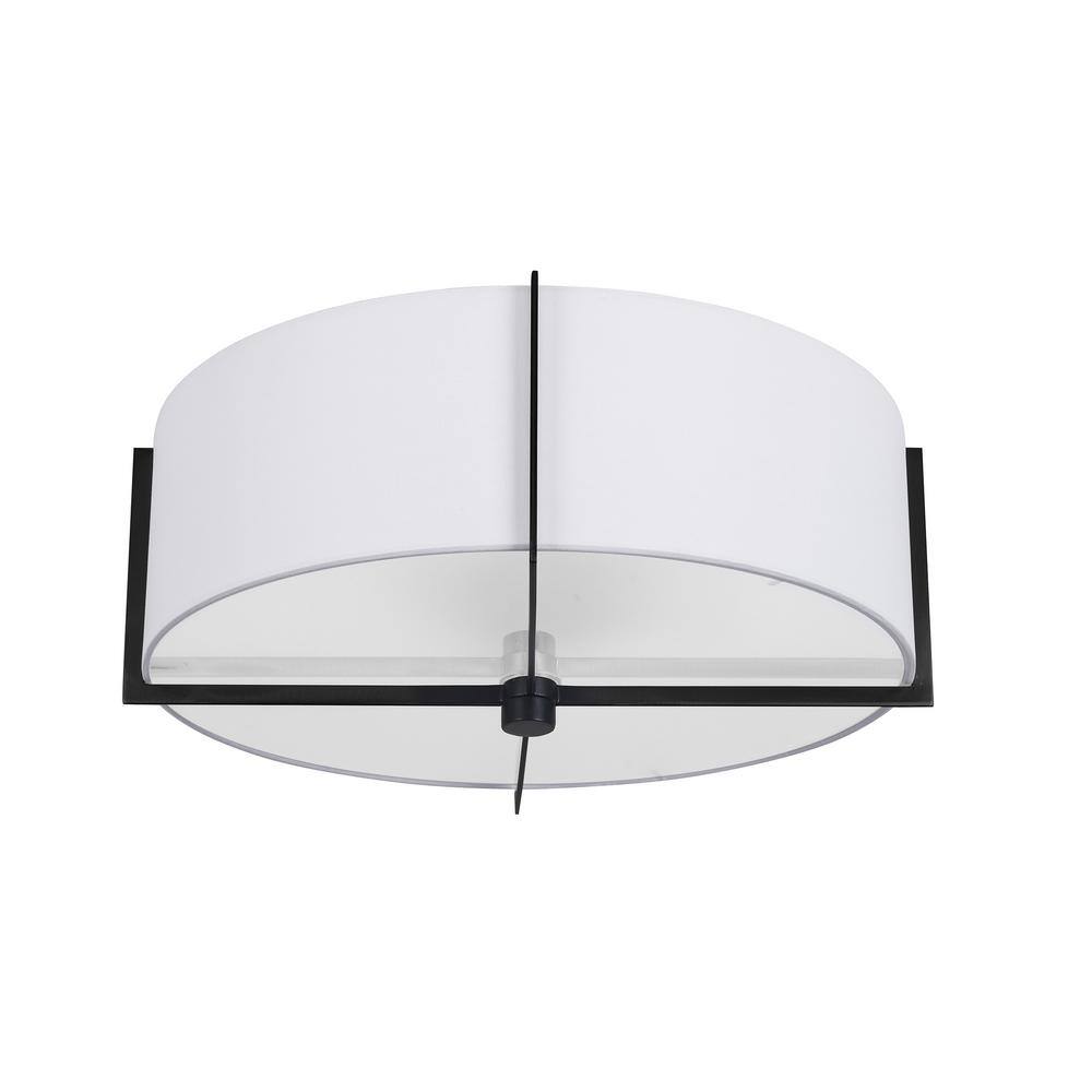 Preston Matte Black 15" Drum Semi-Flush Mount with White Shade