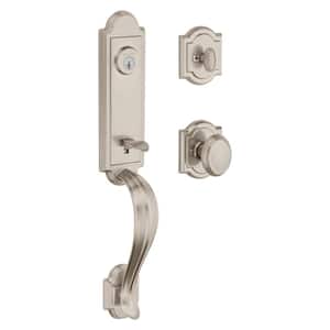 Prestige Avendale Single Cylinder Satin Nickel Door Handleset with Arch Rose Carnaby Door Knob feat SmartKey Security