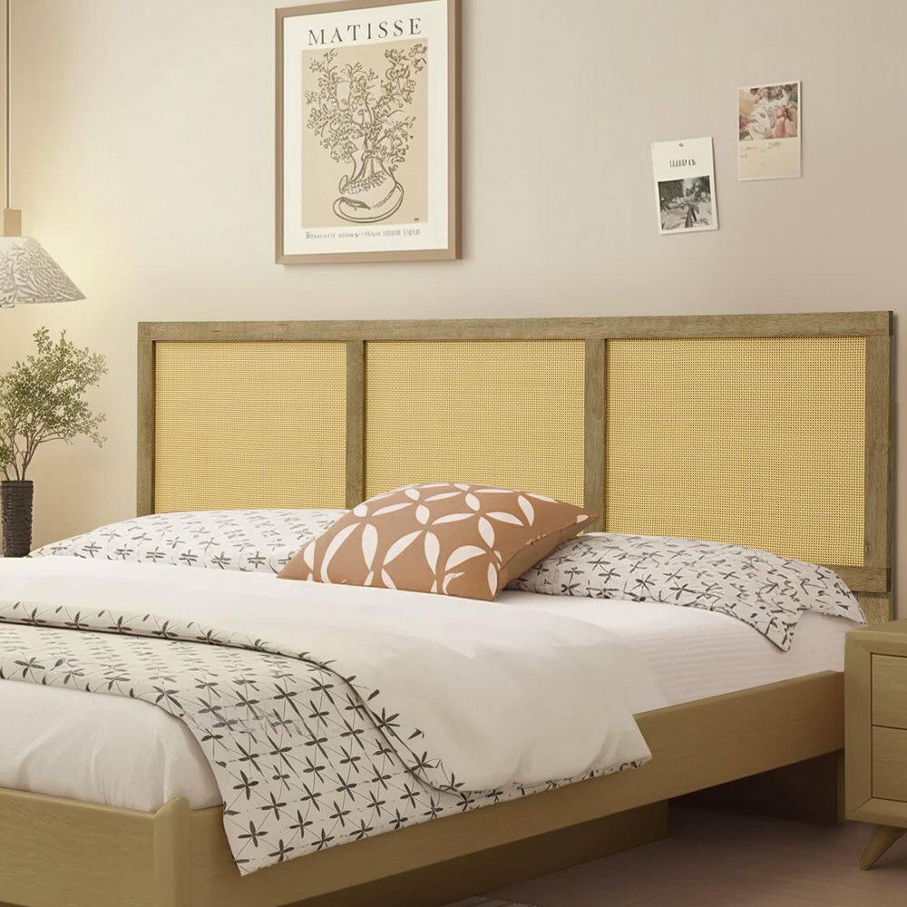 Natural Rubberwood and Rattan King Headboard